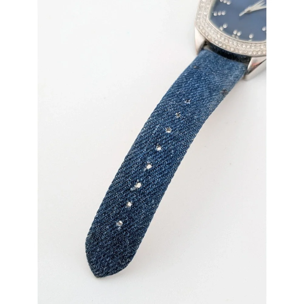 Adrienne Women's‎ Watch 40mm Case Crystal Bezel Denim Band- New Battery